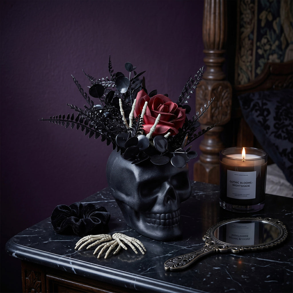 Plante Squelettique Halloween 20cm en Plastique, Décoration Gothique, Idéal pour Mariages, Fêtes et Décorations d'Intérieur