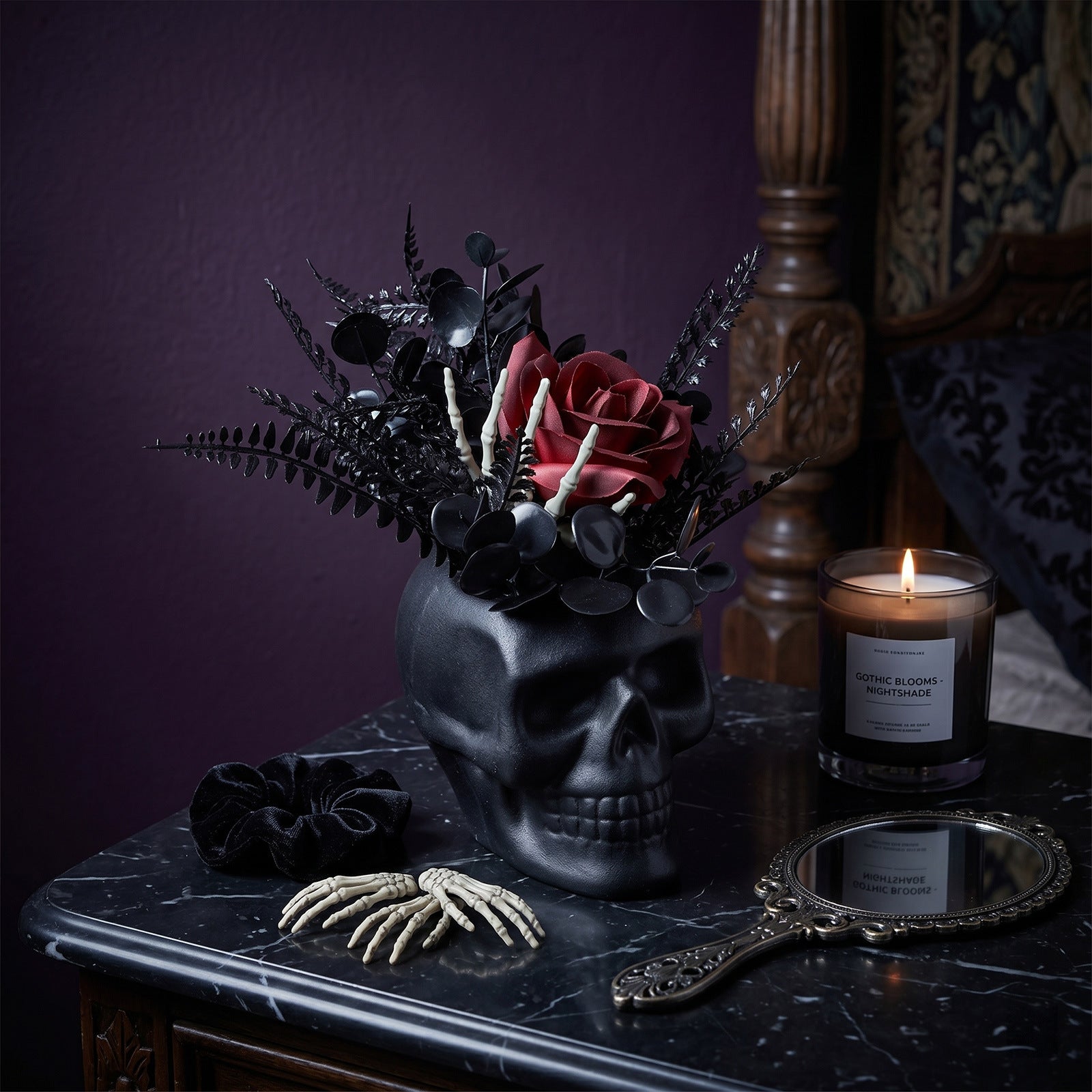 Plante Squelettique Halloween 20cm en Plastique, Décoration Gothique, Idéal pour Mariages, Fêtes et Décorations d'Intérieur