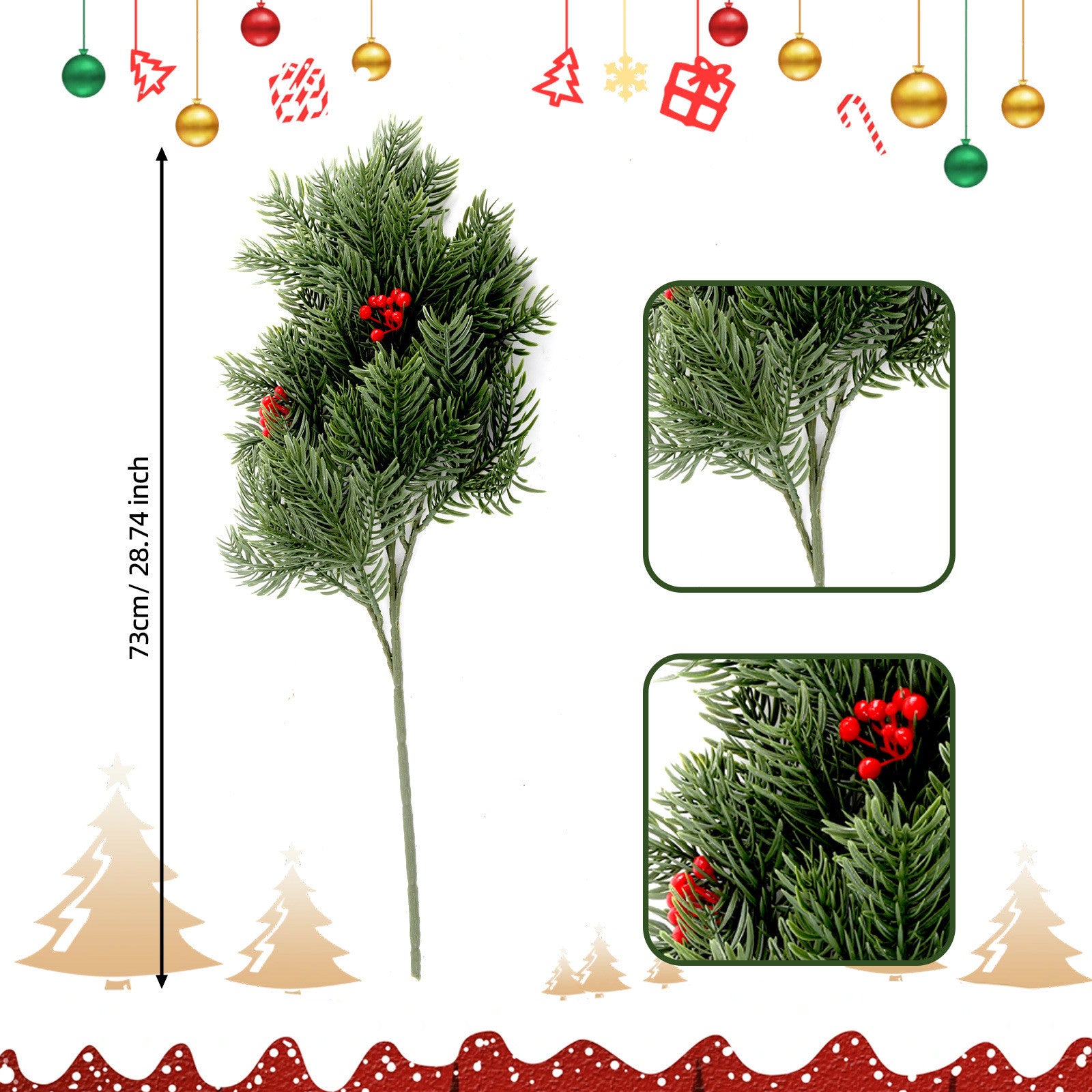 Branche de Pin Artificielle de Noël, 73 cm, en Plastique, Décoration de Maison, Fête, Mariage, Ambiance Élégante