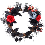 Couronne d'Halloween Fausse Rose Crâne, Décoration Murale Festive 40cm, Ambiance Gothique pour Maison, Mariage, Boutique