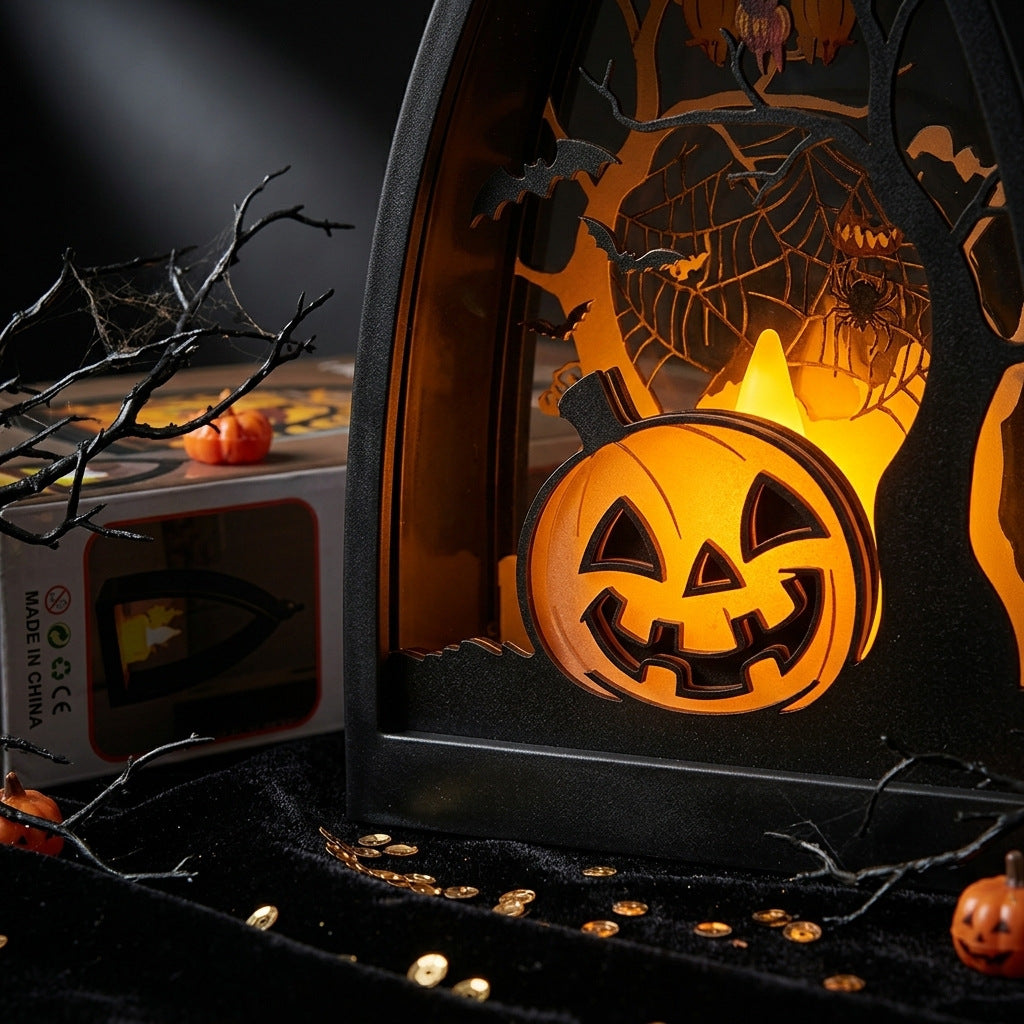 Décoration d'Halloween Mini Citrouille Fantôme Maison Hantée, 16 cm, Ambiance Mystérieuse, Décoration Intérieure Extérieure, Cadeau Festif