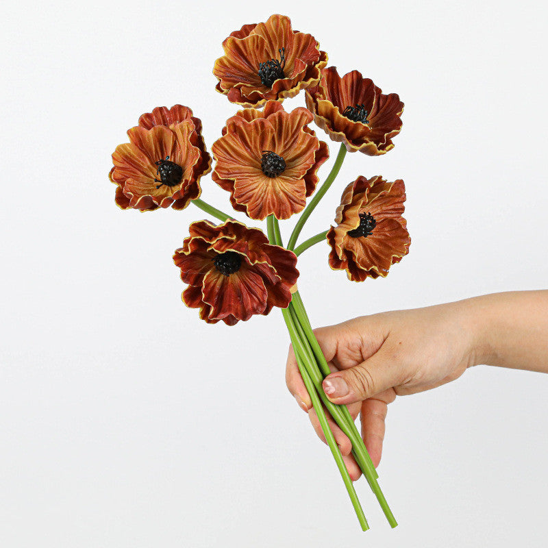 Fleurs Artificielles Coquelicot PU 6 Têtes, 30cm, Décoration Élégante pour Mariage, Maison, Boutique, Cimetière, Style Champêtre Provençal