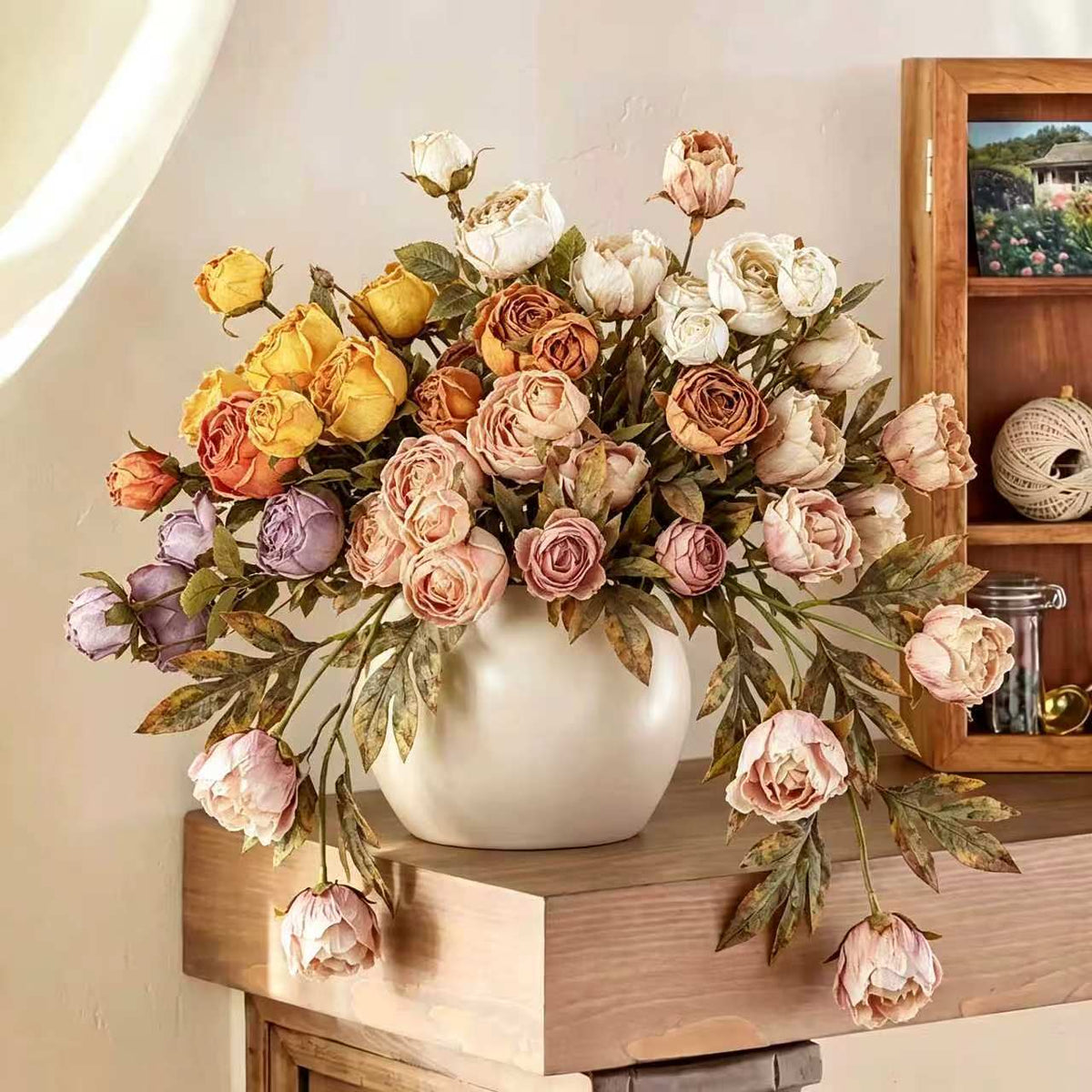 Bouquet de Roses Impératrices en Soie, 53 cm, Décor Vintage, pour Mariage, Décoration d'Intérieur, Cadeau Élégant