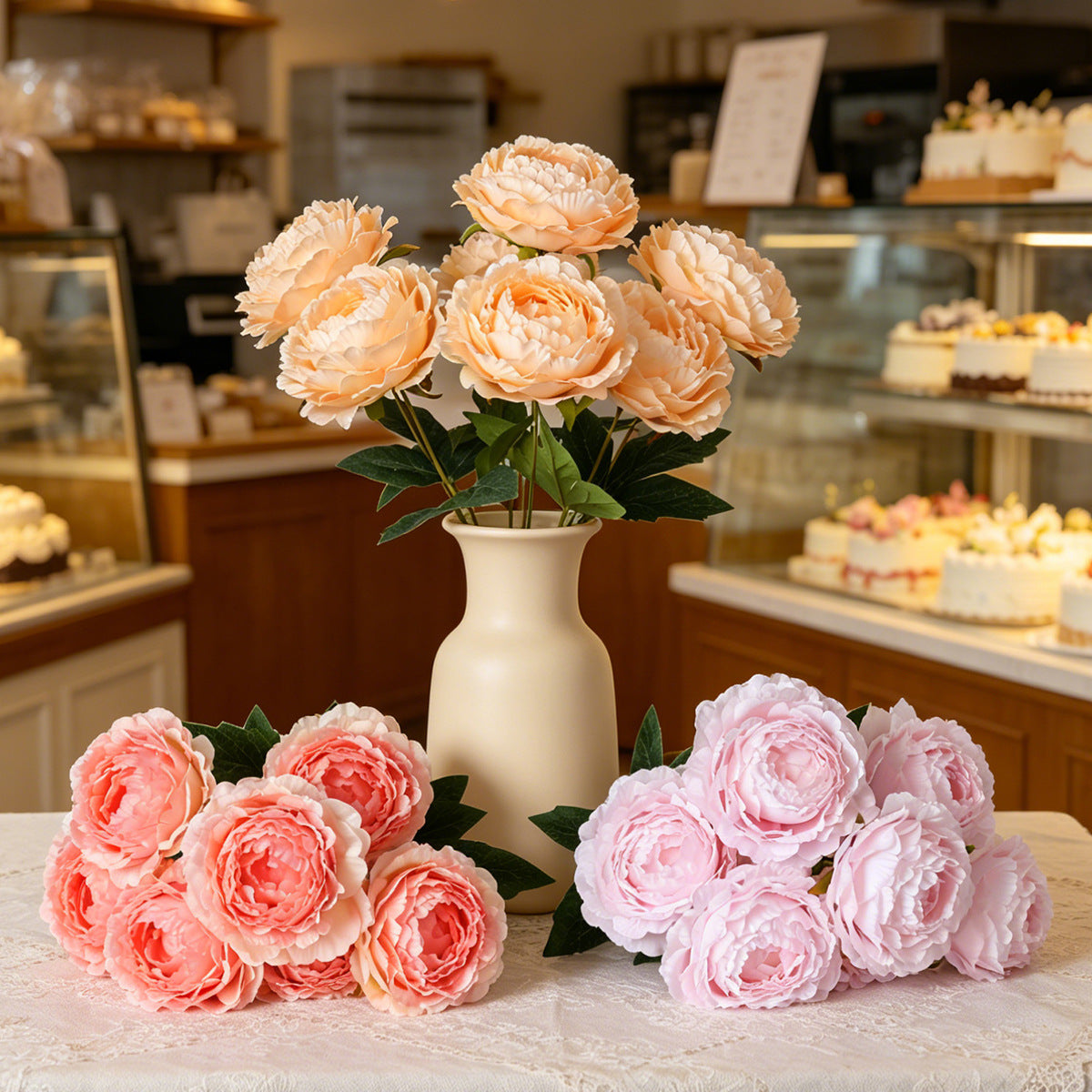 Bouquet de pivoines artificielles, 7 têtes, 49 cm, idéal pour mariages et décoration intérieure