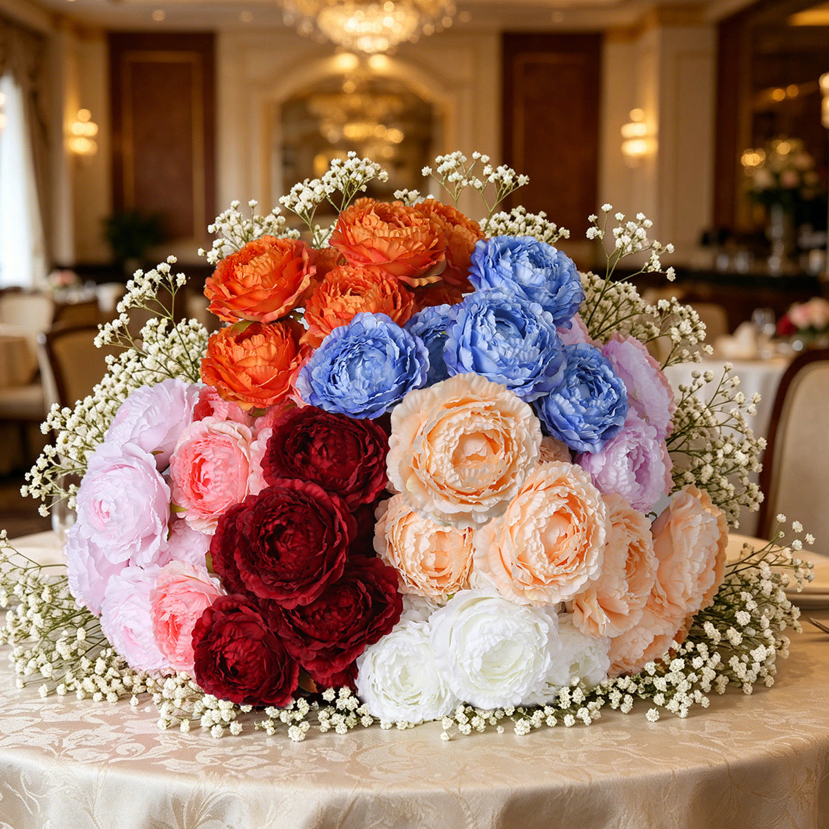 Bouquet de pivoines artificielles, 7 têtes, 49 cm, idéal pour mariages et décoration intérieure