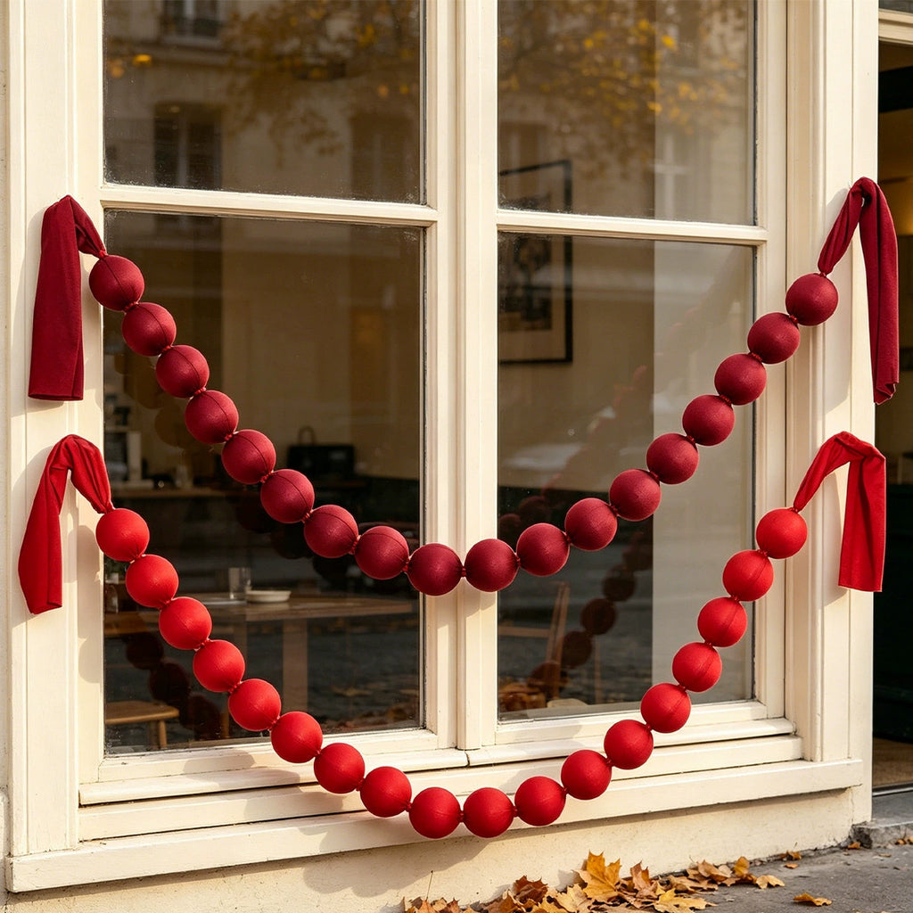 Guirlande de boules en tissu rouge, décoration de Noël, 230 cm, 18 boules