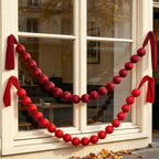 Guirlande de boules en tissu rouge, décoration de Noël, 230 cm, 18 boules