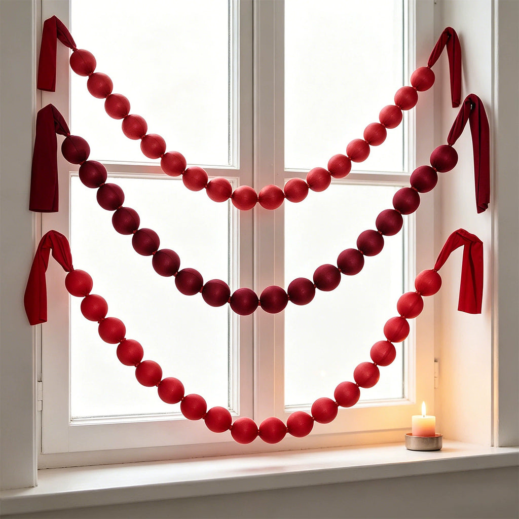 Guirlande de boules en tissu rouge, décoration de Noël, 230 cm, 18 boules