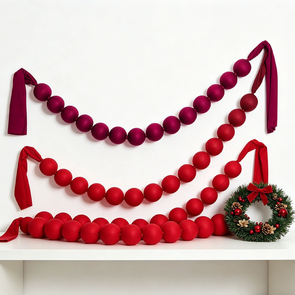 Guirlande de boules en tissu rouge, décoration de Noël, 230 cm, 18 boules
