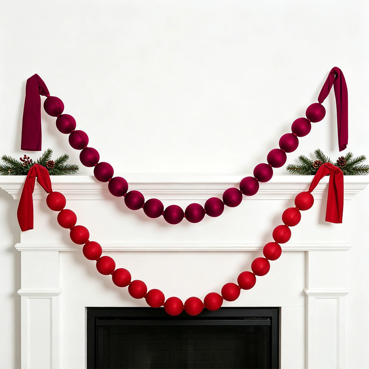 Guirlande de boules en tissu rouge, décoration de Noël, 230 cm, 18 boules