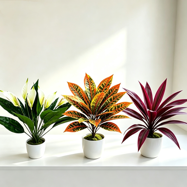 Composition florale artificielle élégante - 3 plantes d'intérieur (58 cm) - Dracaena, Spathiphyllum et Codiaeum, décoration maison chic, mariage, boutique