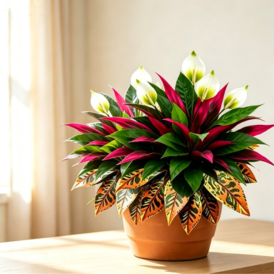 Composition florale artificielle élégante - 3 plantes d'intérieur (58 cm) - Dracaena, Spathiphyllum et Codiaeum, décoration maison chic, mariage, boutique