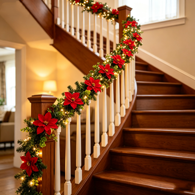 Guirlande décorative en poinsettia artificiel, 180 cm, idéale pour Noël, mariages et décoration intérieure, élégance rétro française