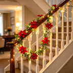 Guirlande décorative en poinsettia artificiel, 180 cm, idéale pour Noël, mariages et décoration intérieure, élégance rétro française