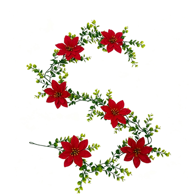 Guirlande décorative en poinsettia artificiel, 180 cm, idéale pour Noël, mariages et décoration intérieure, élégance rétro française