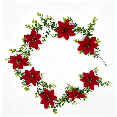 Guirlande décorative en poinsettia artificiel, 180 cm, idéale pour Noël, mariages et décoration intérieure, élégance rétro française