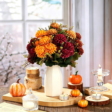 Chrysanthèmes en soie artificielle, bouquet de 8 tiges, 37 cm, idéal pour décoration de mariage et intérieur, 48 fleurs, sans vase