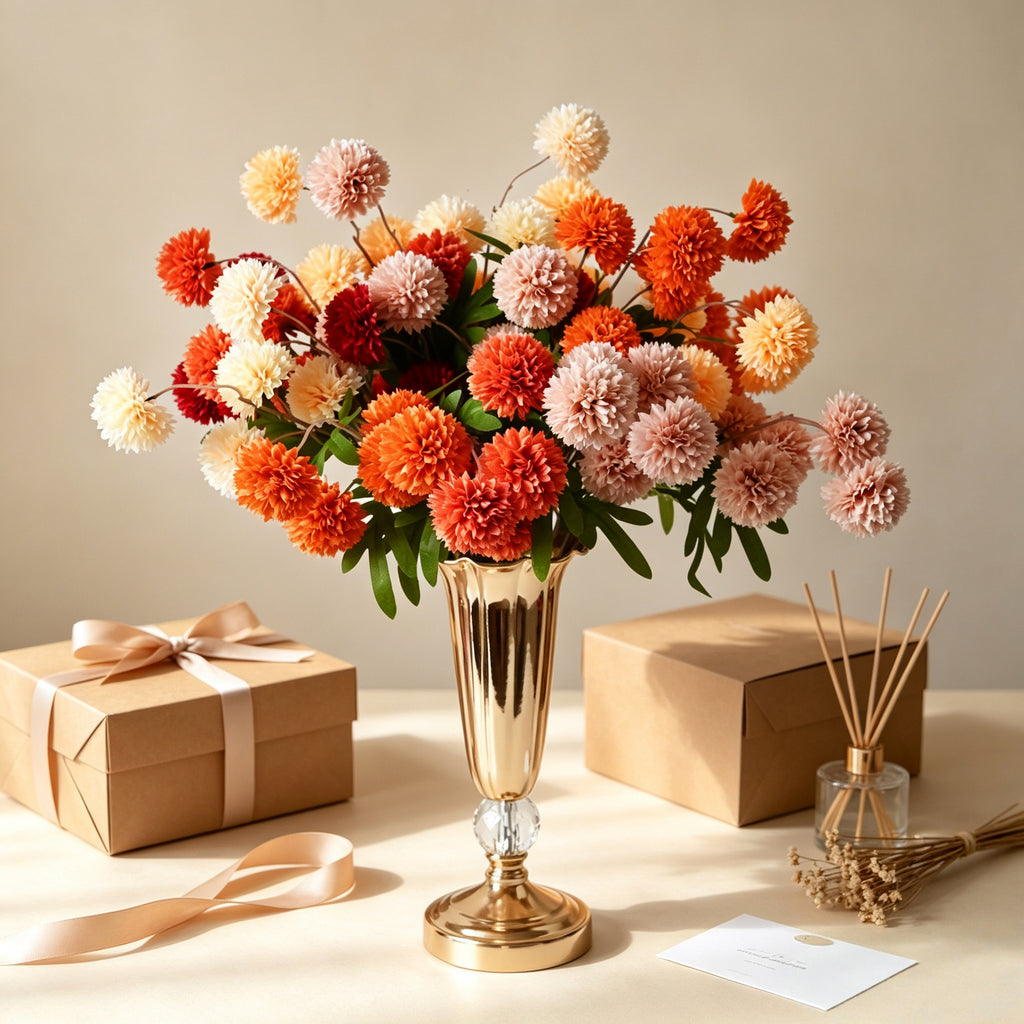 Bouquet de Chrysanthèmes en Soie, 52 cm, Décoration Élégante pour Mariage et Intérieur, Style Rétro Français