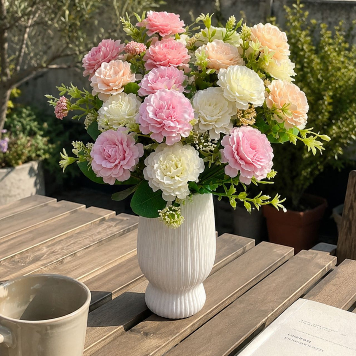 Bouquet artificiel de pivoines 33cm – 7 fleurs réalistes pour mariage, décoration intérieure, ambiance champêtre provençale