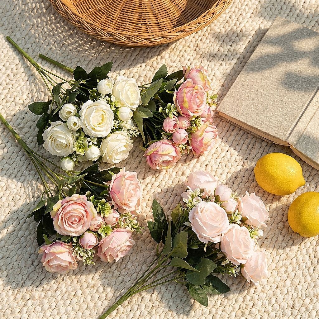 Bouquet de Roses Sweetheart, 34 cm, 7 têtes, idéal pour mariages, décoration événementielle, ambiance romantique