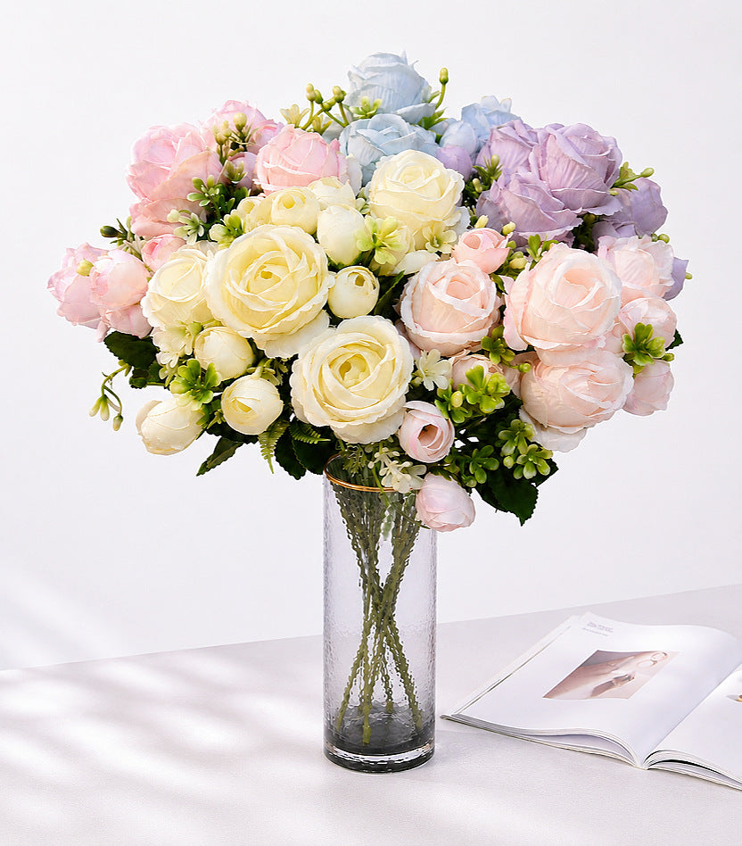 Bouquet de Roses Sweetheart, 34 cm, 7 têtes, idéal pour mariages, décoration événementielle, ambiance romantique