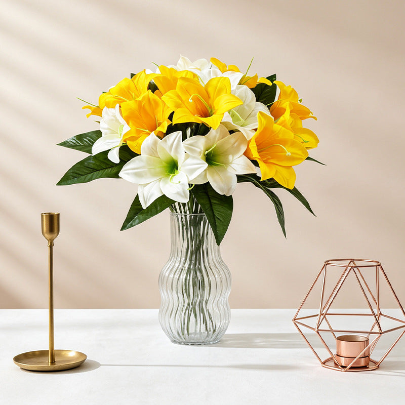 Fleurs artificielles de lys, bouquet de 5 têtes, hauteur 32 cm, soie, décoration intérieure, mariage, cadeau