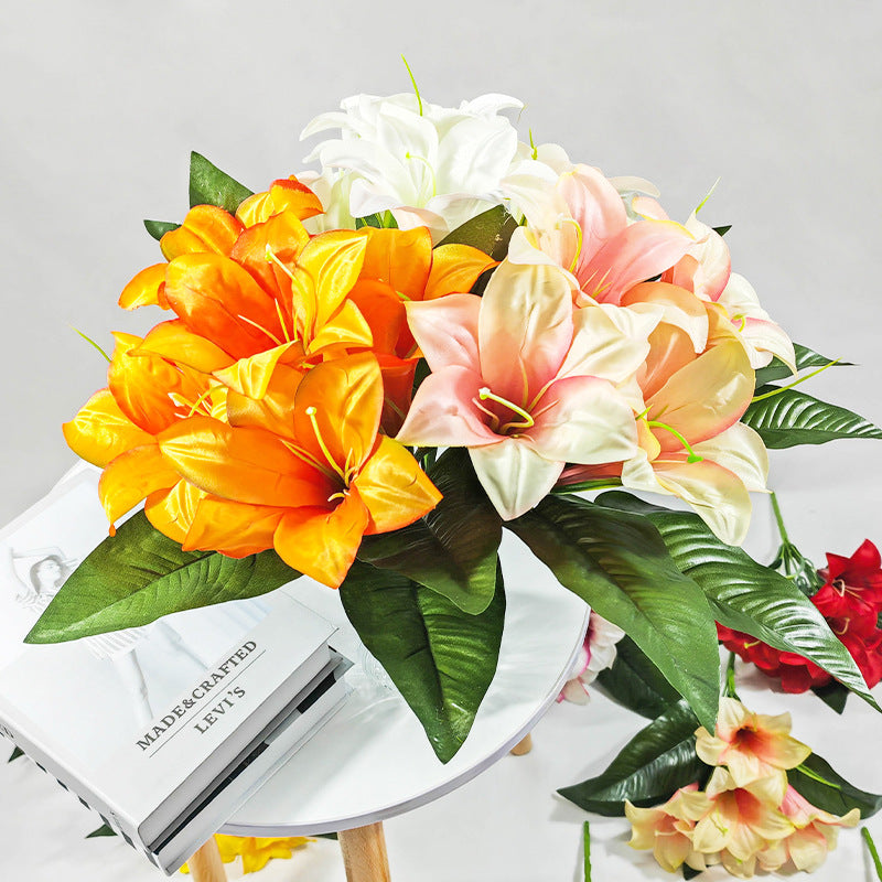 Fleurs artificielles de lys, bouquet de 5 têtes, hauteur 32 cm, soie, décoration intérieure, mariage, cadeau