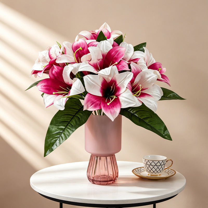 Fleurs artificielles de lys, bouquet de 5 têtes, hauteur 32 cm, soie, décoration intérieure, mariage, cadeau