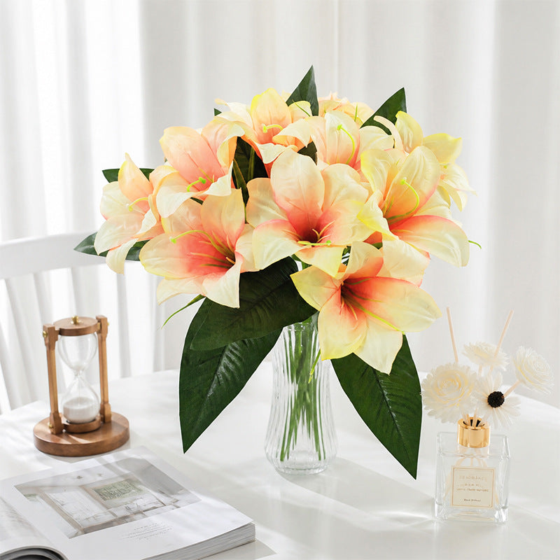 Fleurs artificielles de lys, bouquet de 5 têtes, hauteur 32 cm, soie, décoration intérieure, mariage, cadeau