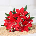 Bouquet de Lys Artificiels en Soie - 7 Fleurs, 35 cm, Décoration Élégante pour Mariage, Intérieur, Extérieur, Cimetière