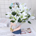 Bouquet de Lys Artificiels en Soie - 7 Fleurs, 35 cm, Décoration Élégante pour Mariage, Intérieur, Extérieur, Cimetière