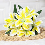 Bouquet de Lys Artificiels en Soie - 7 Fleurs, 35 cm, Décoration Élégante pour Mariage, Intérieur, Extérieur, Cimetière