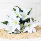 Bouquet de Lys Artificiels en Soie - 7 Fleurs, 35 cm, Décoration Élégante pour Mariage, Intérieur, Extérieur, Cimetière