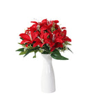 Bouquet de Lys Artificiels en Soie - 7 Fleurs, 35 cm, Décoration Élégante pour Mariage, Intérieur, Extérieur, Cimetière