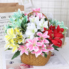 Bouquet de Lys Artificiels en Soie - 7 Fleurs, 35 cm, Décoration Élégante pour Mariage, Intérieur, Extérieur, Cimetière