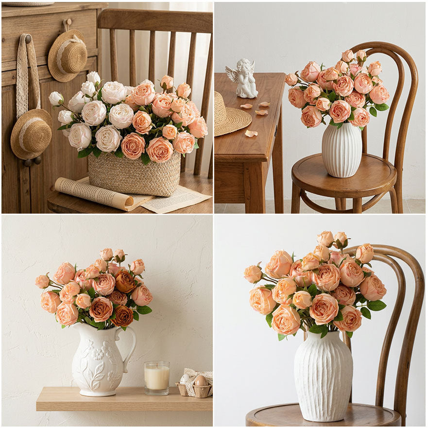 Bouquet de Roses Artificielles 'Reine Marguerite', 53 cm, Soie, Décoration Élégante pour Salon, Mariage ou Cadeau