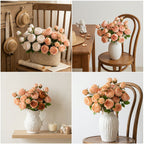 Bouquet de Roses Artificielles 'Reine Marguerite', 53 cm, Soie, Décoration Élégante pour Salon, Mariage ou Cadeau
