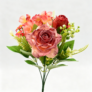Bouquet artificiel roses vintage soyeuses 31 cm – Décor mariage, maison, terrasse, cérémonie élégante