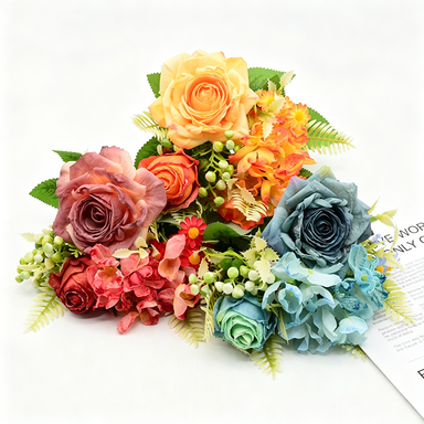 Bouquet artificiel roses vintage soyeuses 31 cm – Décor mariage, maison, terrasse, cérémonie élégante
