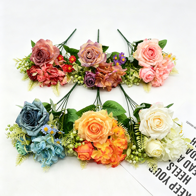 Bouquet artificiel roses vintage soyeuses 31 cm – Décor mariage, maison, terrasse, cérémonie élégante