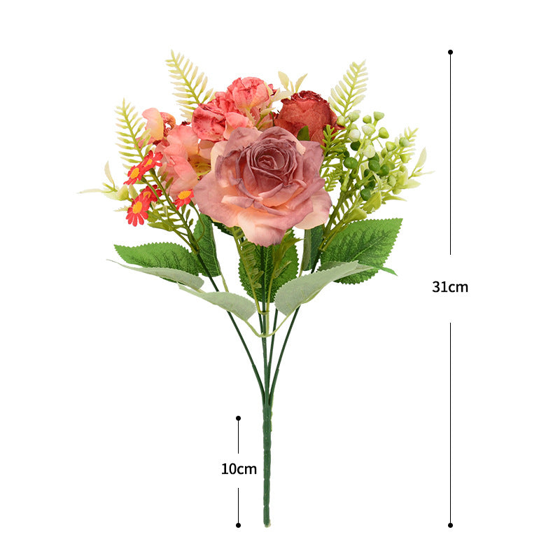 Bouquet artificiel roses vintage soyeuses 31 cm – Décor mariage, maison, terrasse, cérémonie élégante