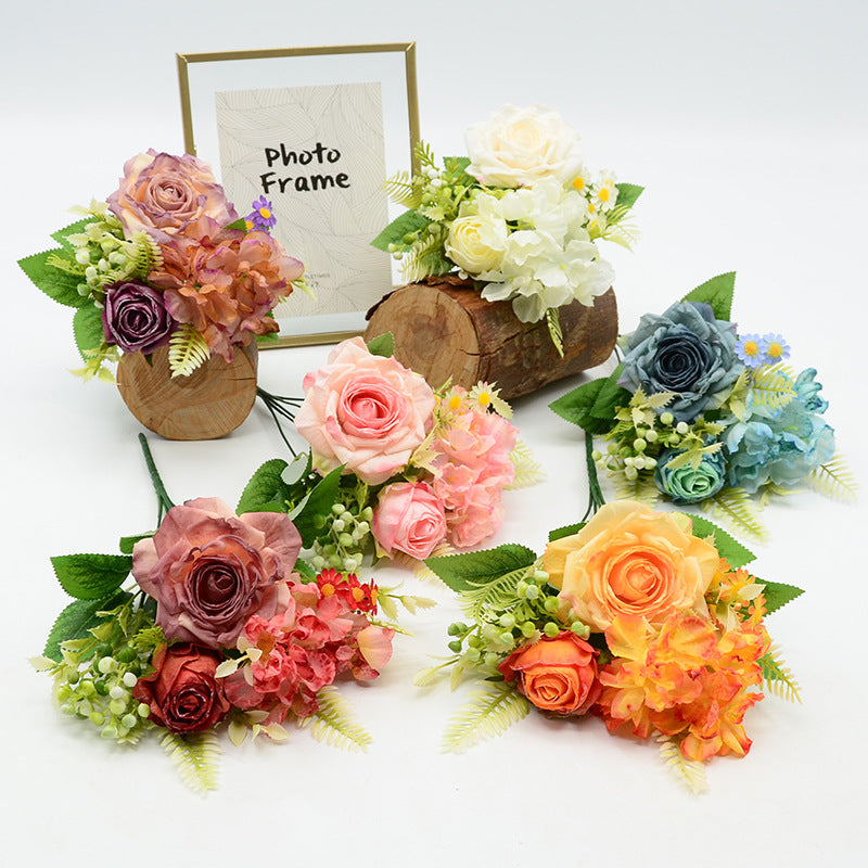 Bouquet artificiel roses vintage soyeuses 31 cm – Décor mariage, maison, terrasse, cérémonie élégante
