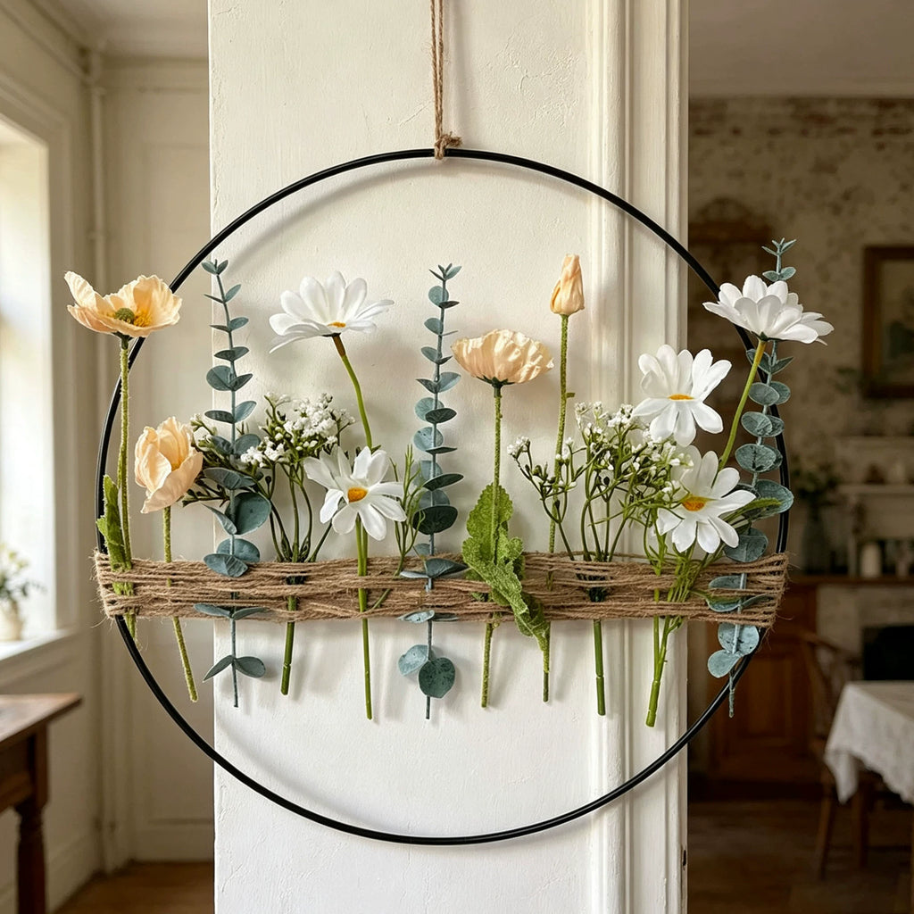 Couronne florale artificielle en eucalyptus, coquelicots et marguerites, 40 cm, décoration murale intérieure, mariage, événement, boutique