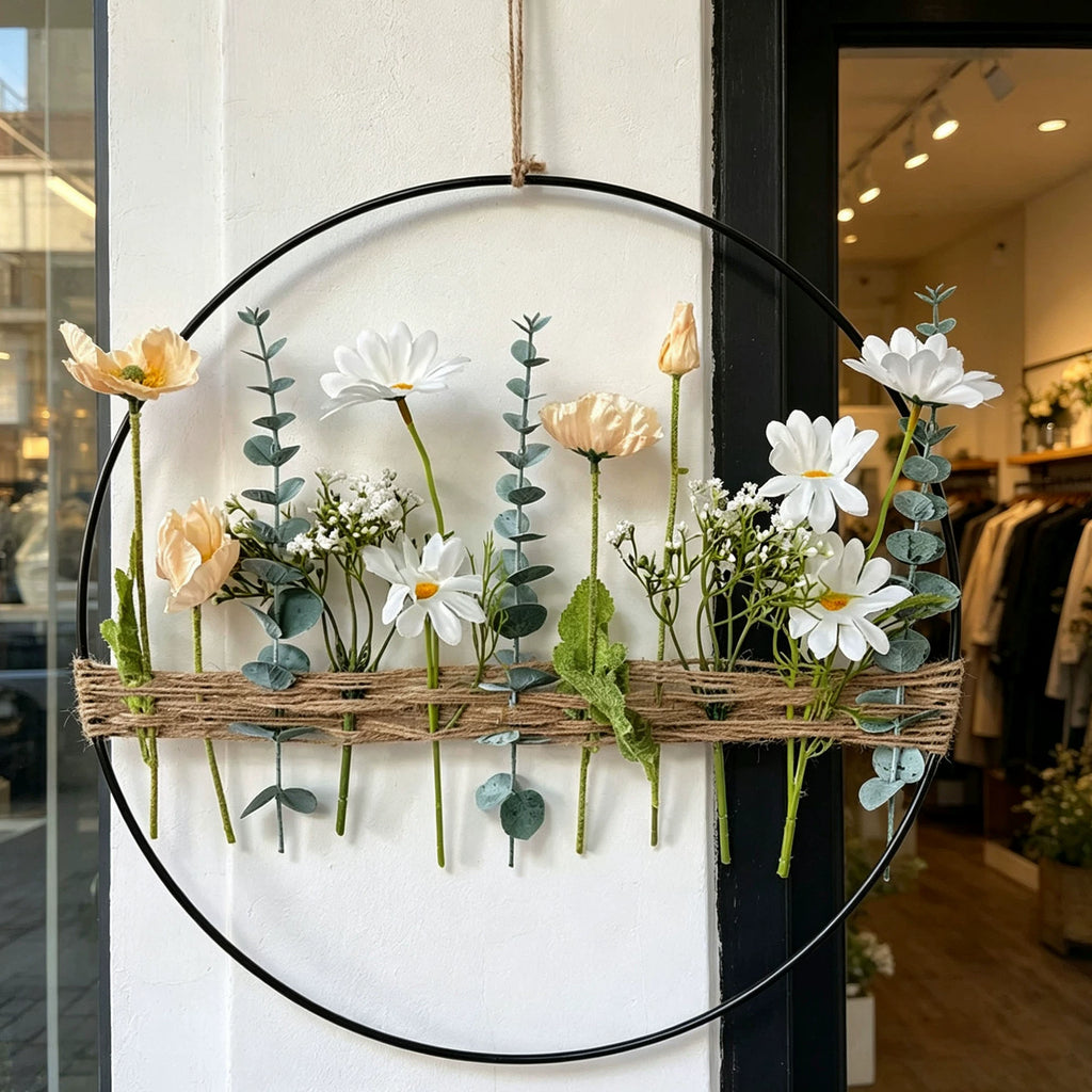 Couronne florale artificielle en eucalyptus, coquelicots et marguerites, 40 cm, décoration murale intérieure, mariage, événement, boutique