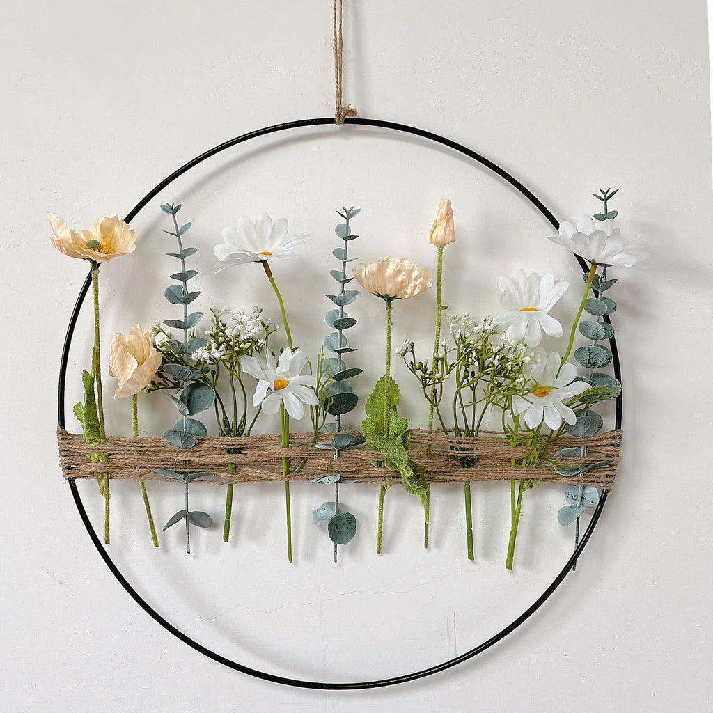 Couronne florale artificielle en eucalyptus, coquelicots et marguerites, 40 cm, décoration murale intérieure, mariage, événement, boutique