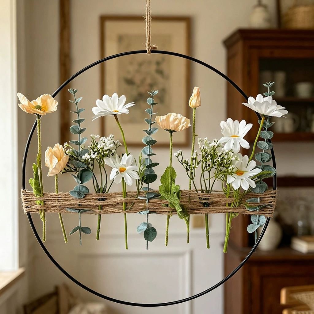 Couronne florale artificielle en eucalyptus, coquelicots et marguerites, 40 cm, décoration murale intérieure, mariage, événement, boutique