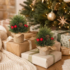 Petit sapin de Noël en toile de jute, décoration de table élégante avec pommes de pin, 3 tailles (15 cm, 20 cm, 25 cm), ambiance chaleureuse et rustique