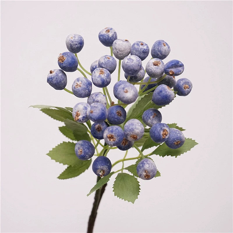 Branche décorative en soie avec baies de myrtilles, 36 cm, décoration d'intérieur élégante, style campagne française, pour maison, hôtel ou mariage