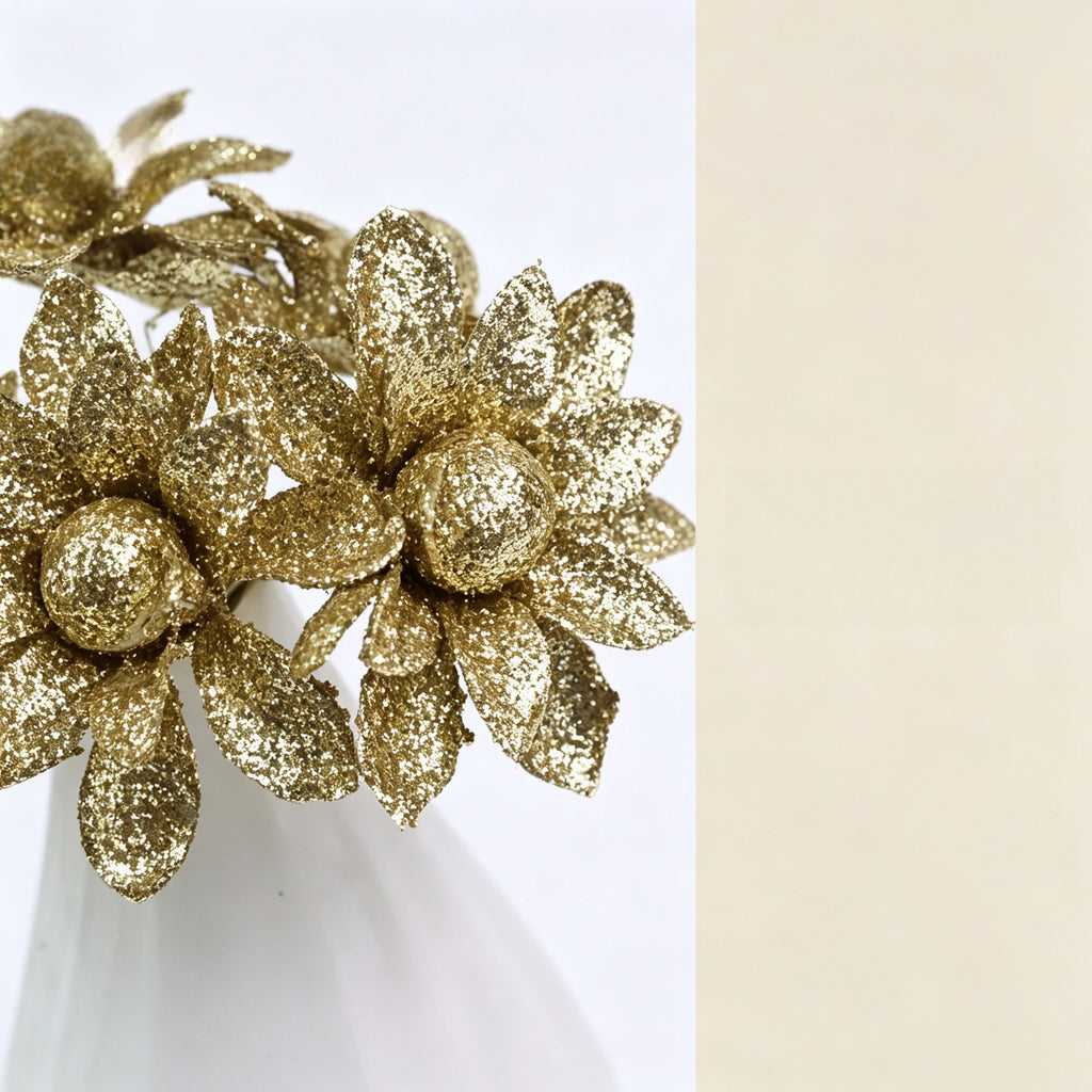 Fleurs artificielles sauvages dorées et argentées, 5 cm, pack de 60 têtes, décoration florale pour mariage, maison et vitrine