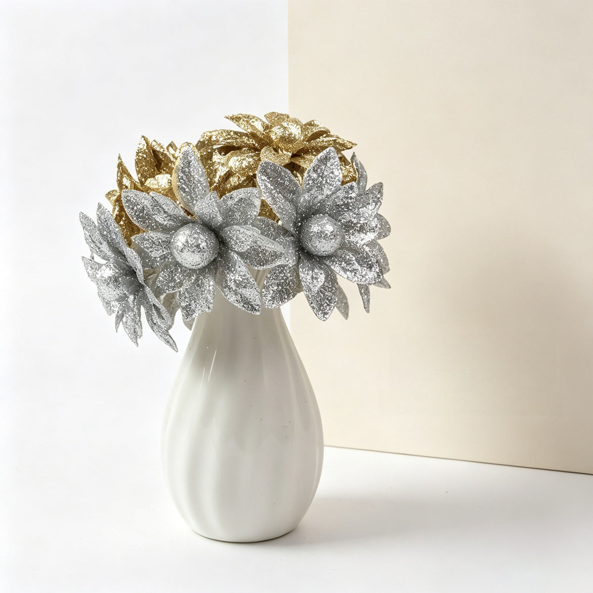 Fleurs artificielles sauvages dorées et argentées, 5 cm, pack de 60 têtes, décoration florale pour mariage, maison et vitrine